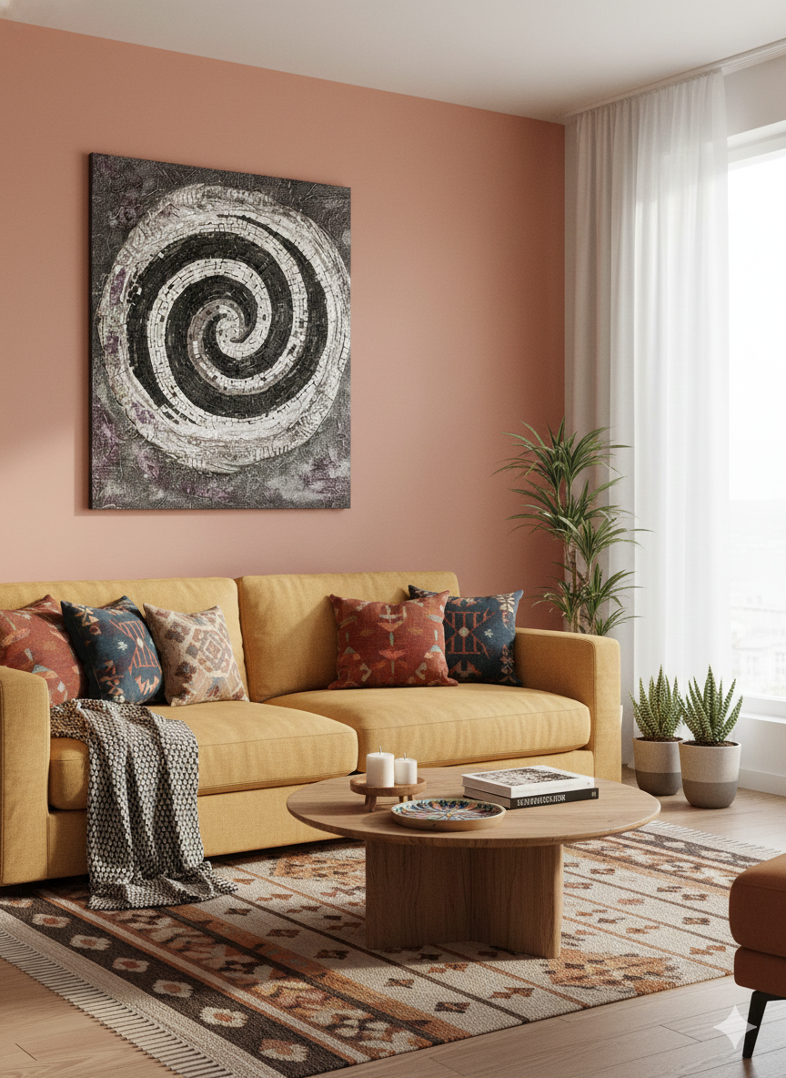 Eternal Spiral Mosaic Wall Art - Handcrafted with Silver Leaf Accents