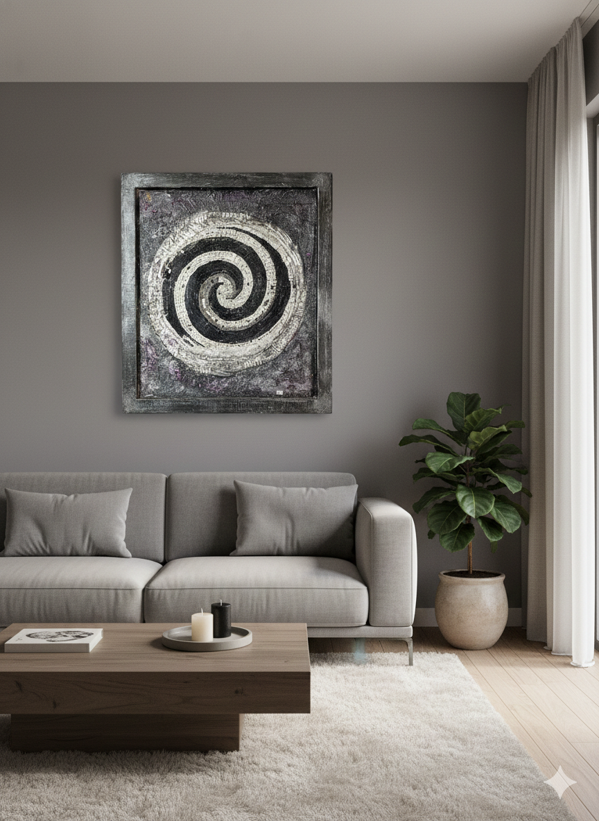 Eternal Spiral Mosaic Wall Art - Handcrafted with Silver Leaf Accents