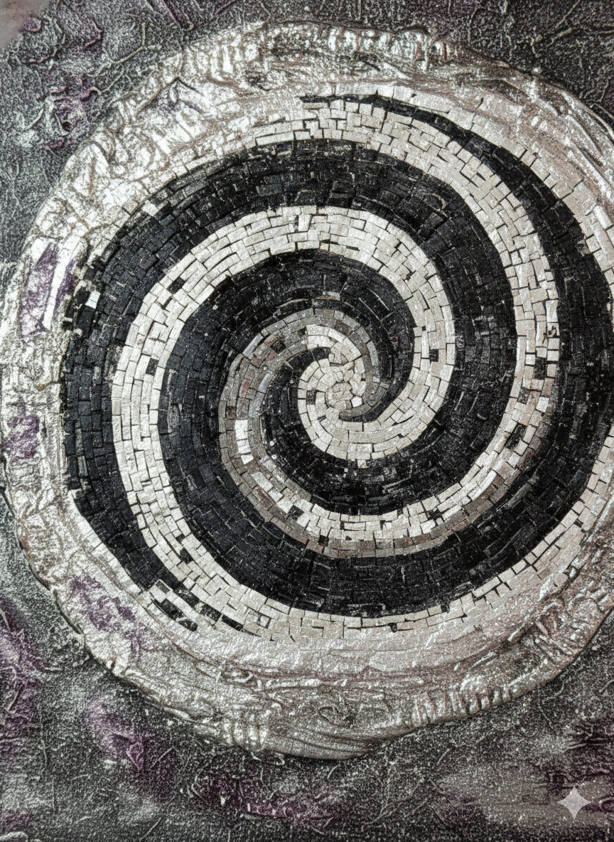 Eternal Spiral Mosaic Wall Art - Handcrafted with Silver Leaf Accents