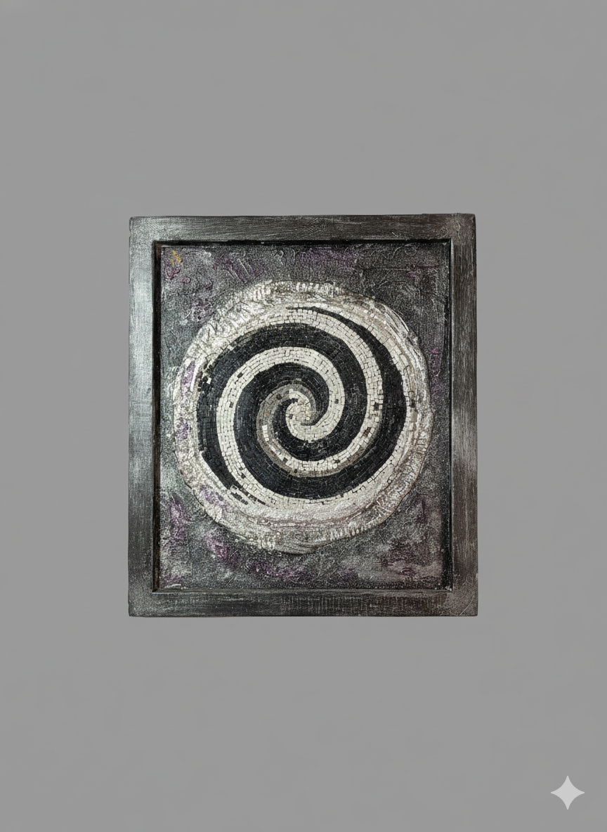 Eternal Spiral Mosaic Wall Art - Handcrafted with Silver Leaf Accents