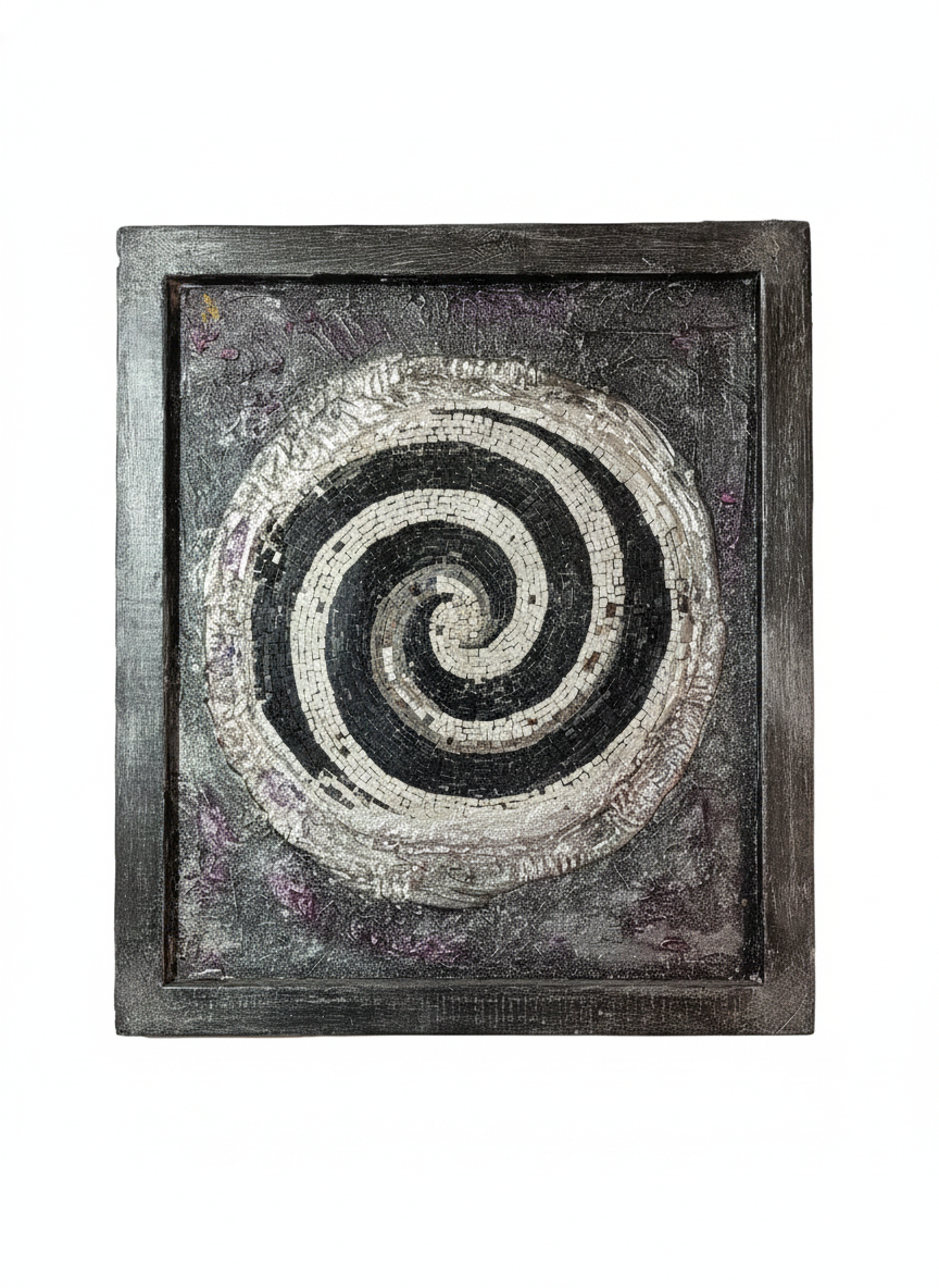 Eternal Spiral Mosaic Wall Art - Handcrafted with Silver Leaf Accents