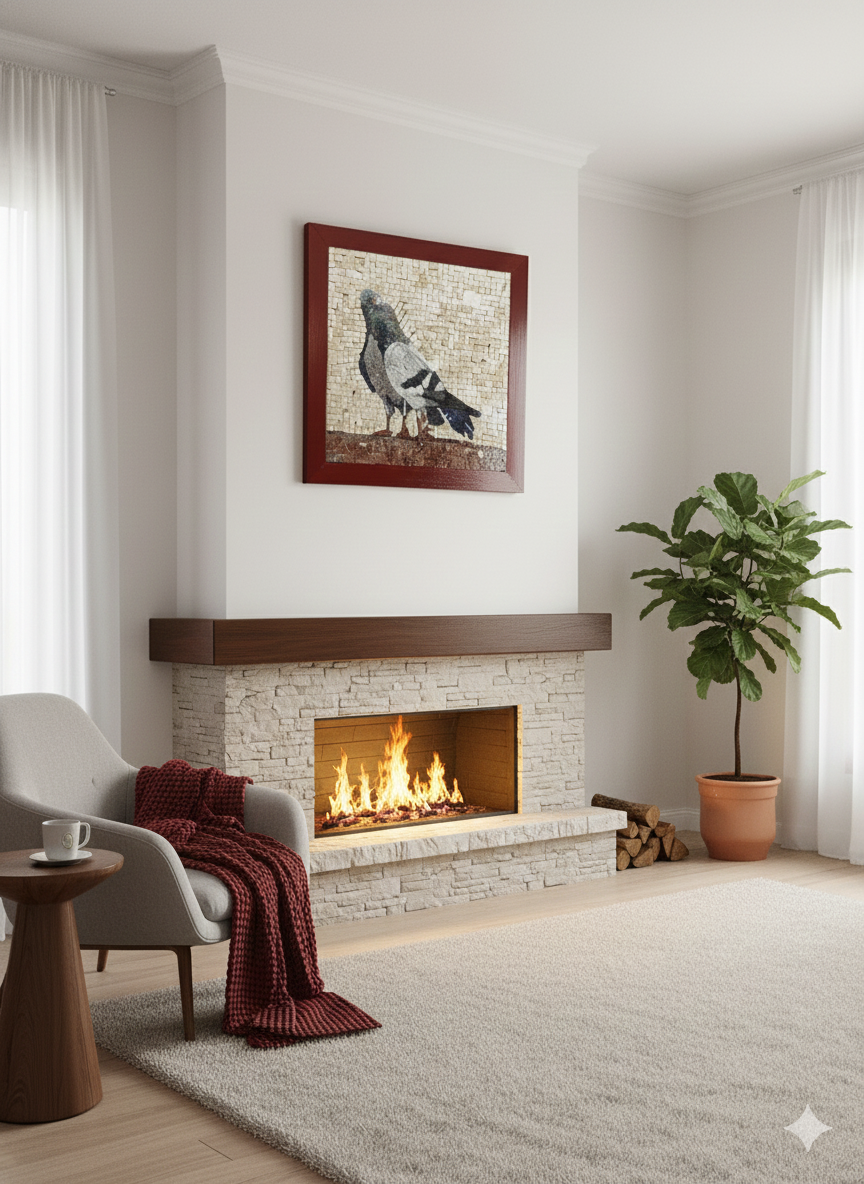 Pigeon Mosaic Wall Art - Handcrafted Mediterranean Bird