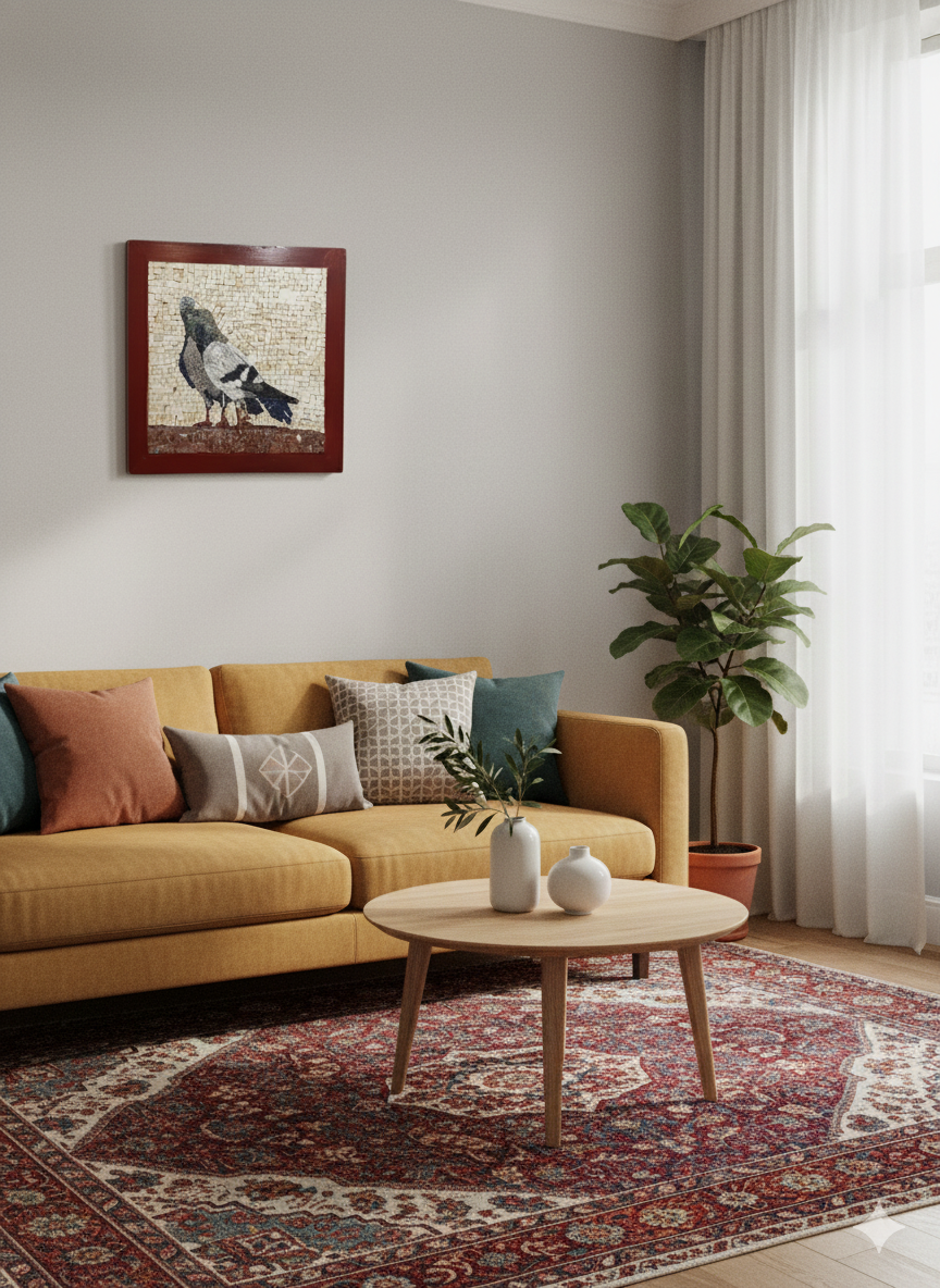 Pigeon Mosaic Wall Art - Handcrafted Mediterranean Bird