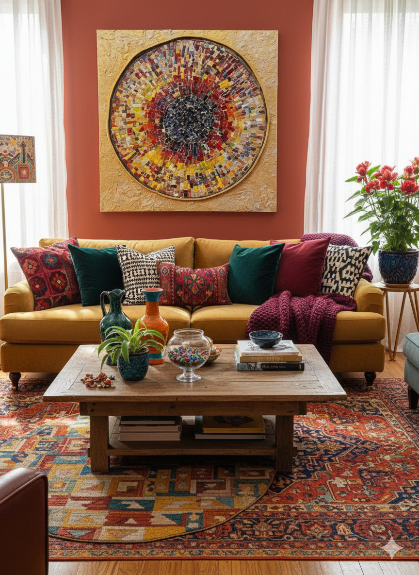 Radiant Burst Mosaic Wall Art - Handcrafted Circular Masterpiece