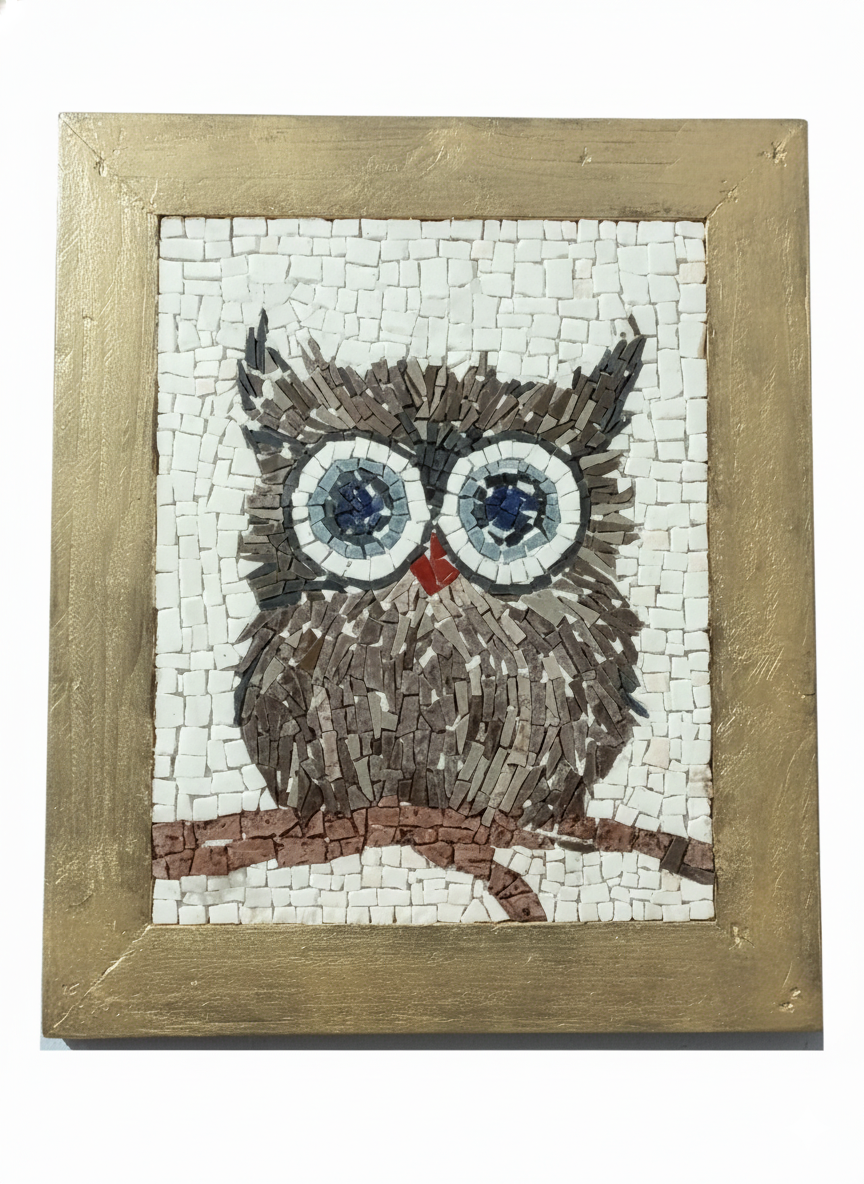 Owl Mosaic Wall Art - Handcrafted Mediterranean Wildlife