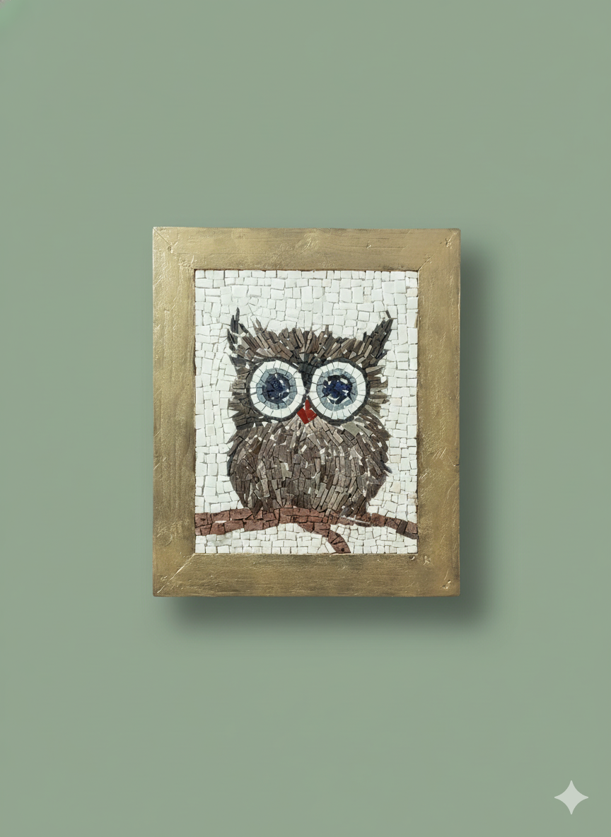 Owl Mosaic Wall Art - Handcrafted Mediterranean Wildlife