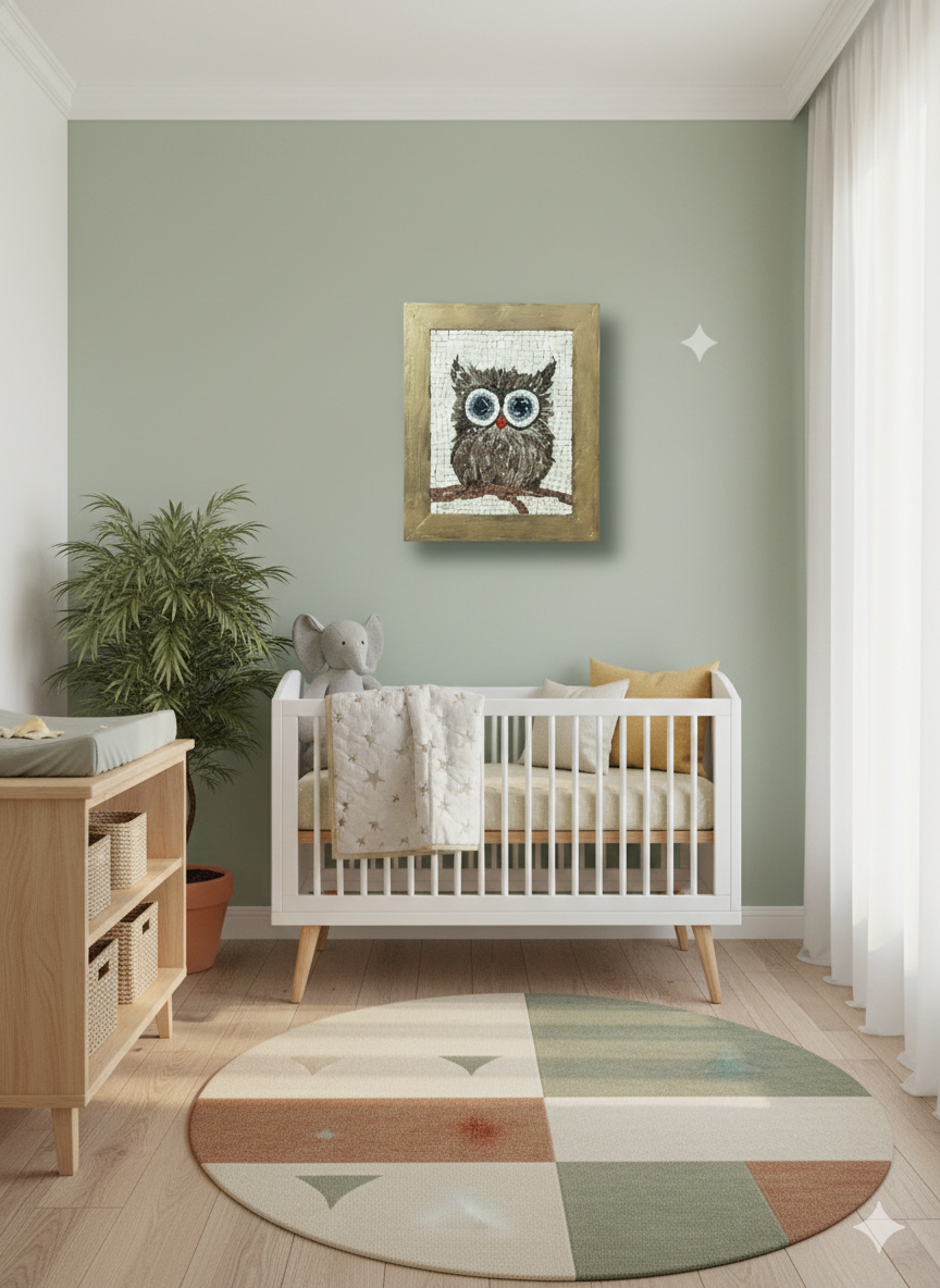 Owl Mosaic Wall Art - Handcrafted Mediterranean Wildlife