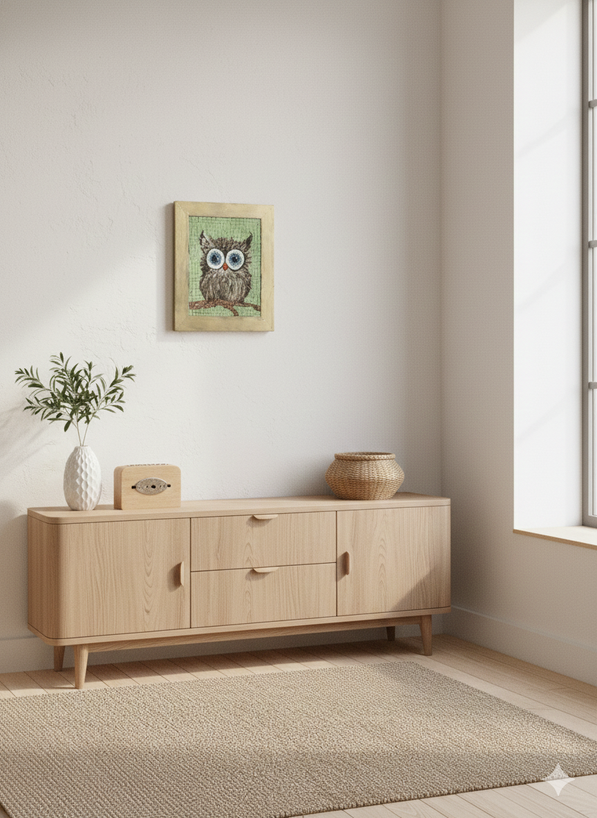 Owl Mosaic Wall Art - Handcrafted Mediterranean Wildlife