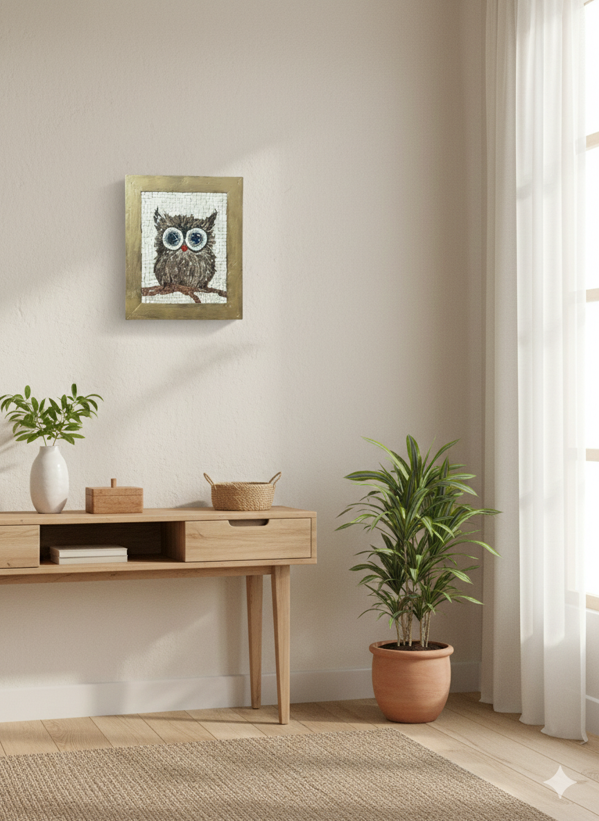 Owl Mosaic Wall Art - Handcrafted Mediterranean Wildlife