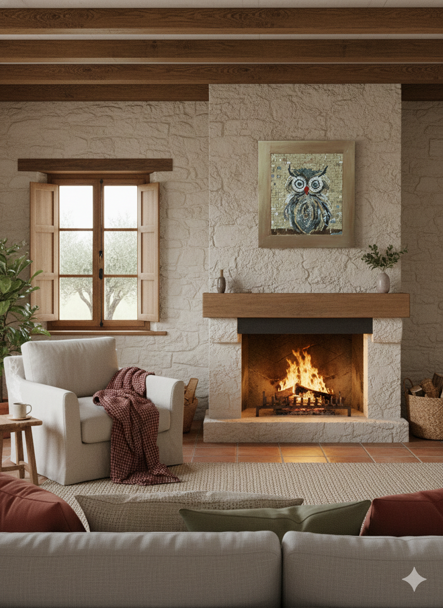 Owl Mosaic Wall Art - Handcrafted Mediterranean Wildlife