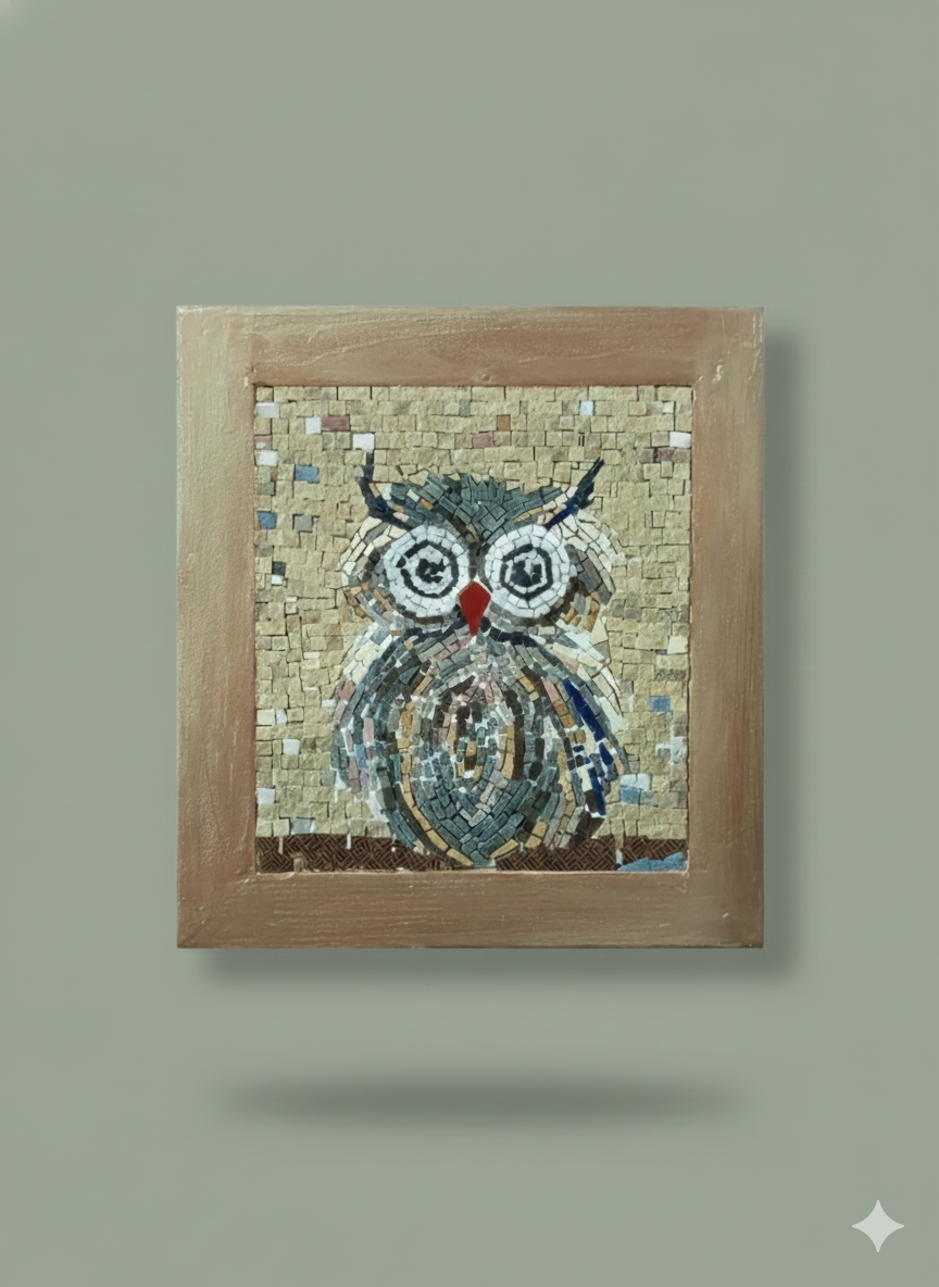 Owl Mosaic Wall Art - Handcrafted Mediterranean Wildlife