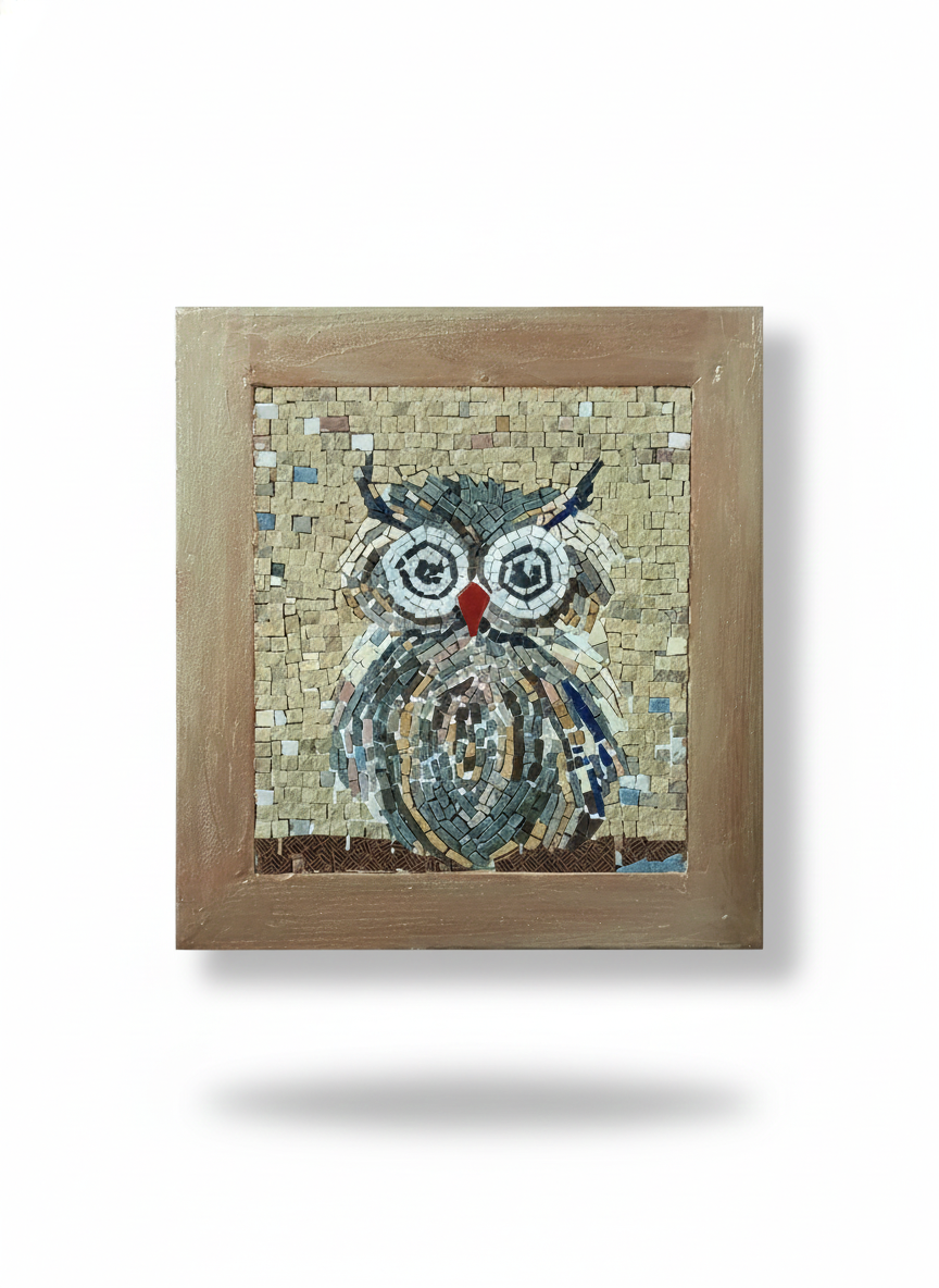 Owl Mosaic Wall Art - Handcrafted Mediterranean Wildlife