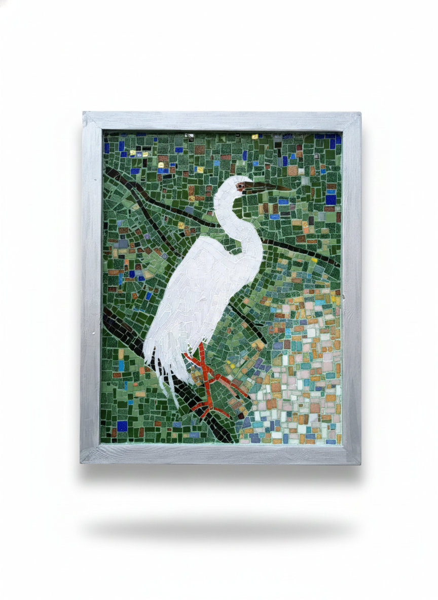 Handmade Mosaic Heron – Large Glass Wall Art