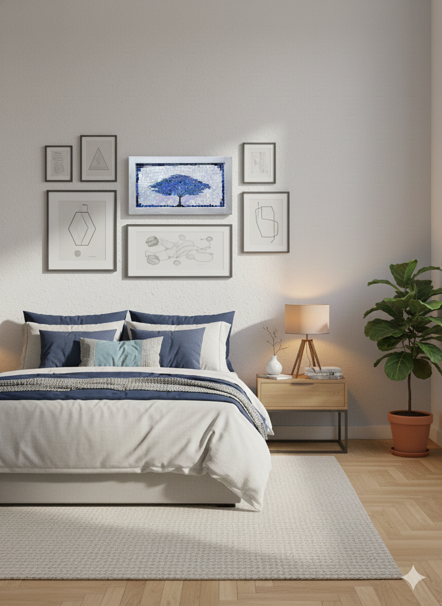 Blue Tree Silhouette - Handmade Glass Mosaic Wall Art