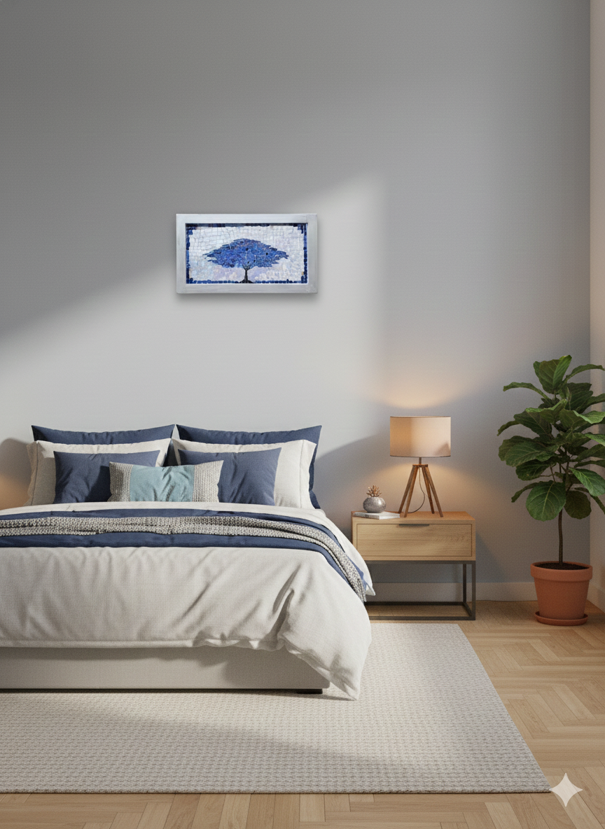 Blue Tree Silhouette - Handmade Glass Mosaic Wall Art