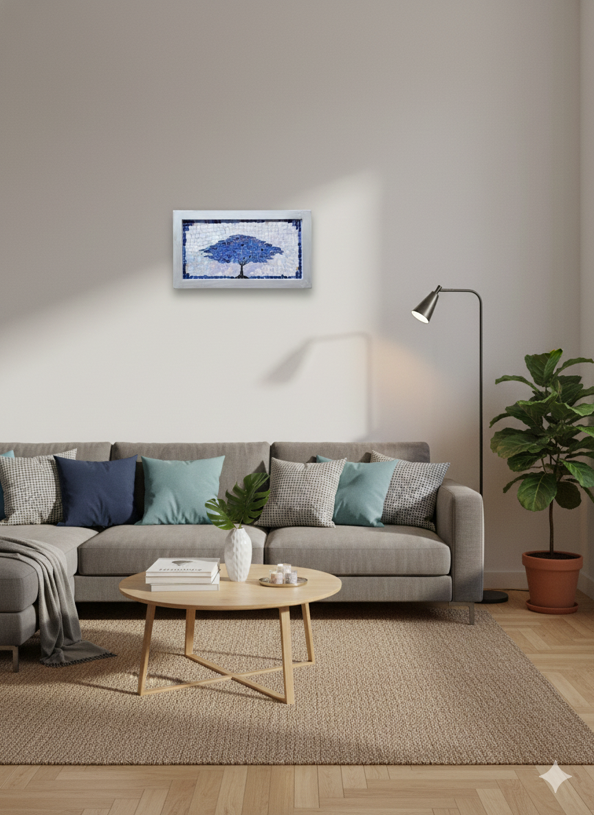 Blue Tree Silhouette - Handmade Glass Mosaic Wall Art