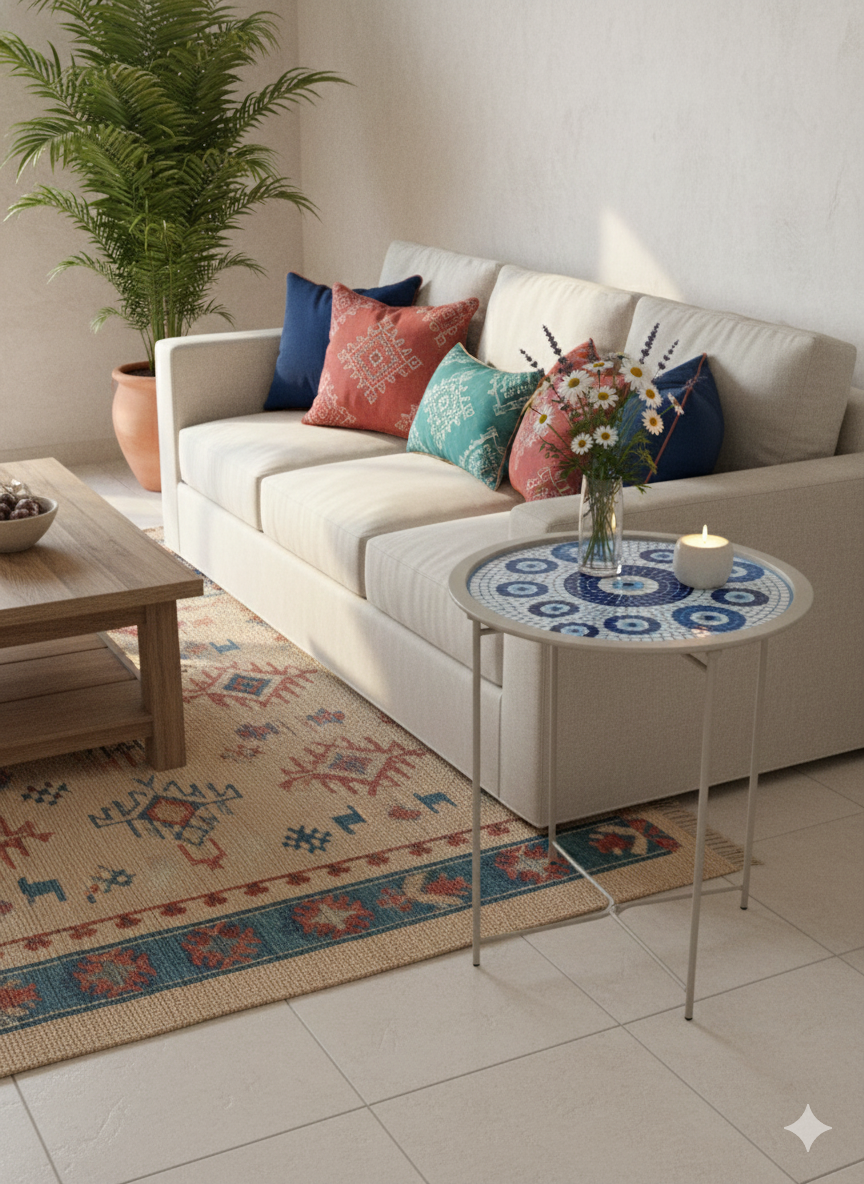 Evil Eye Mosaic Table – Handmade Glass Mosaic Side Table – 47cm