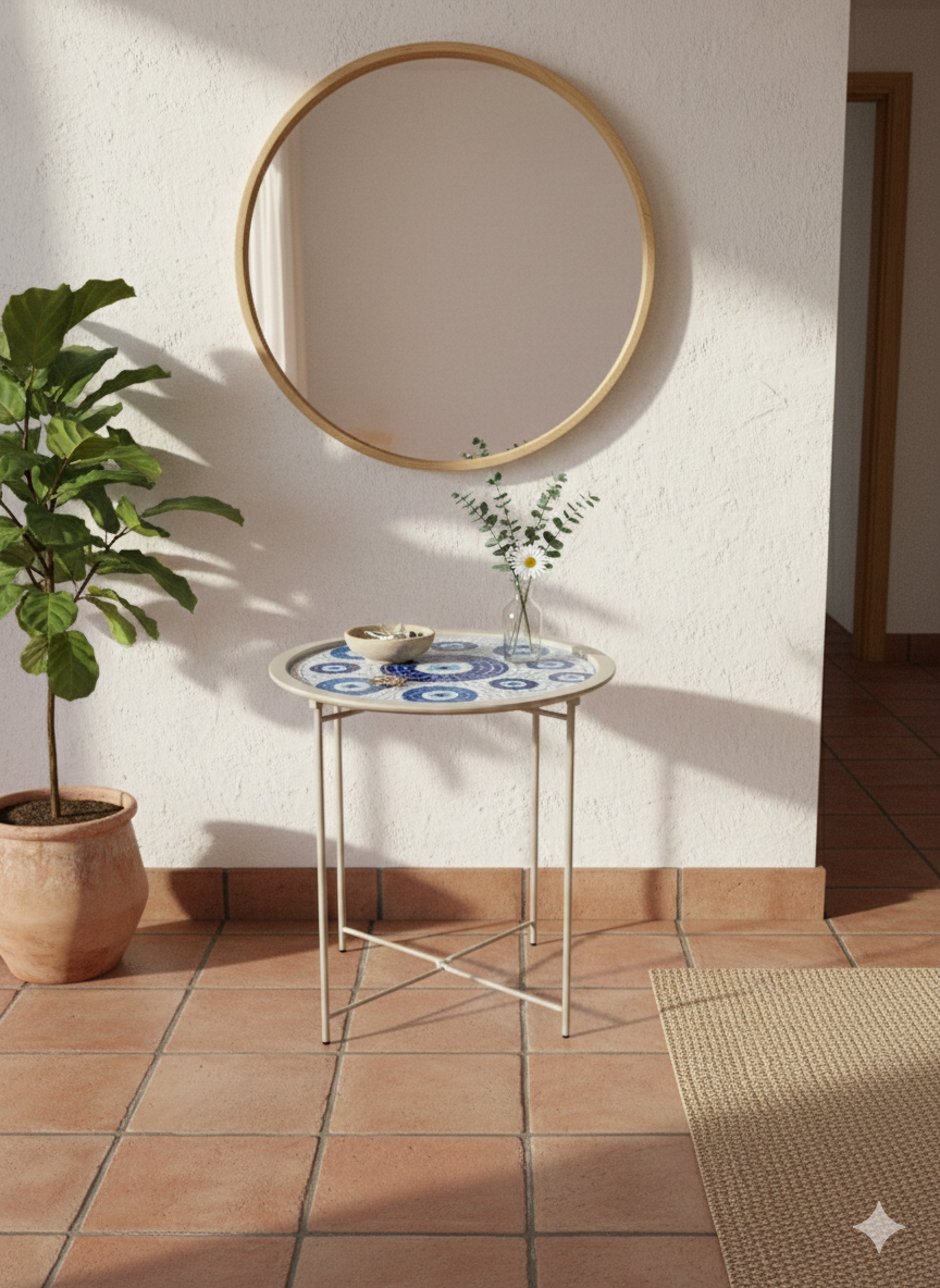 Evil Eye Mosaic Table – Handmade Glass Mosaic Side Table – 47cm