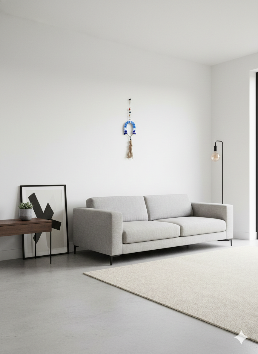 Horseshoe Wall Hanging – Handmade Mosaic – Blue – Evil Eye