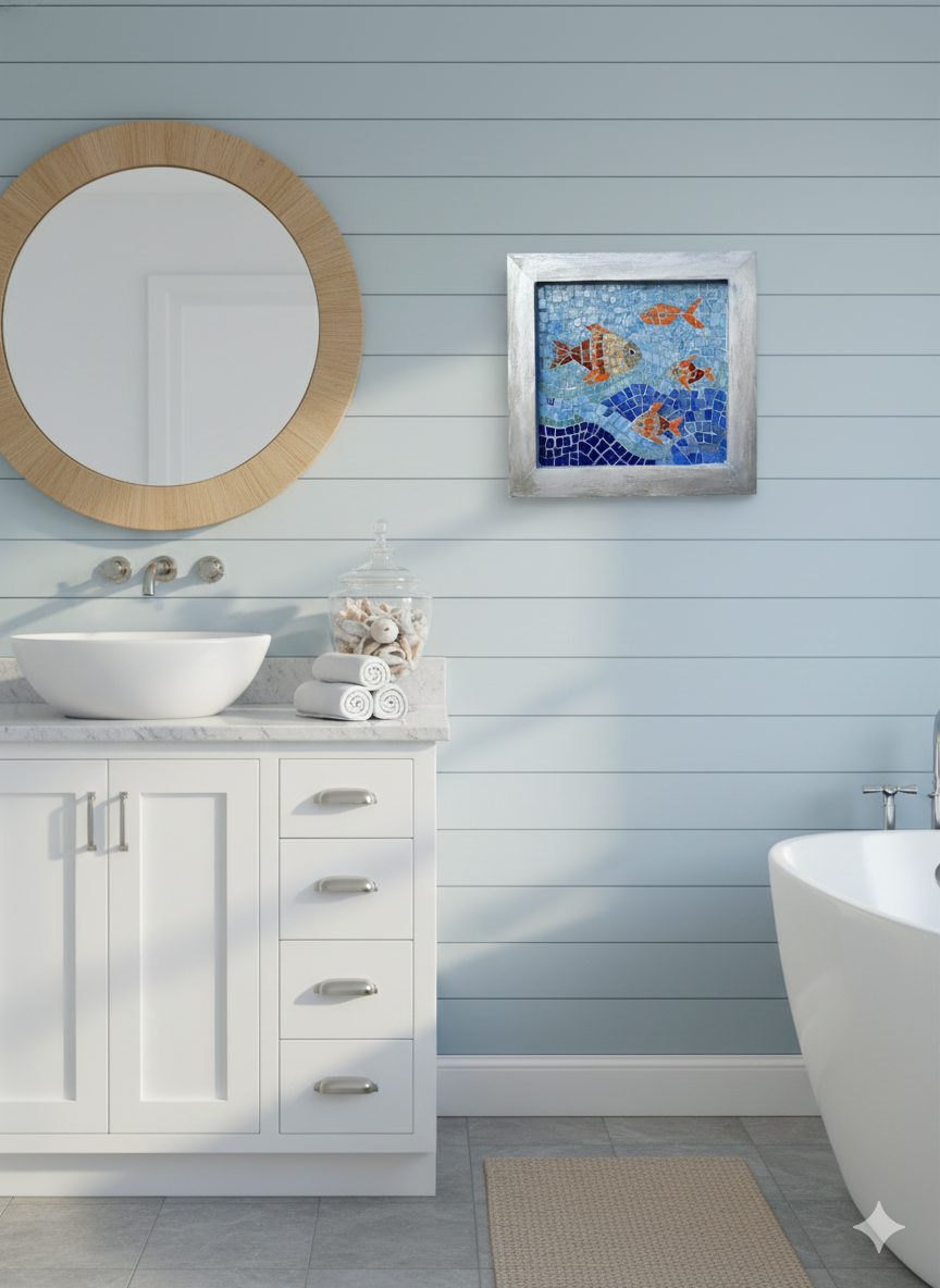 Handmade Glass Mosaic Wall Art - Mediterranean Fish