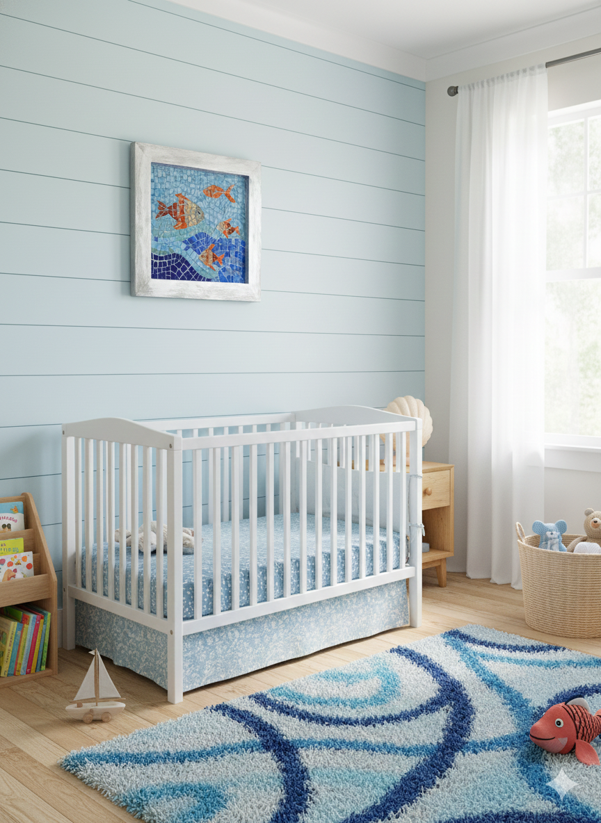 Handmade Glass Mosaic Wall Art - Mediterranean Fish