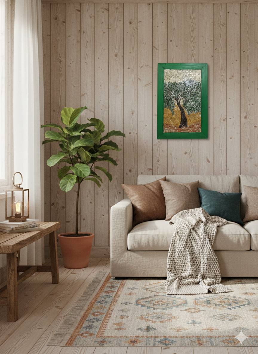 Handmade Olive Tree Mosaic - Traditional Greek Art".