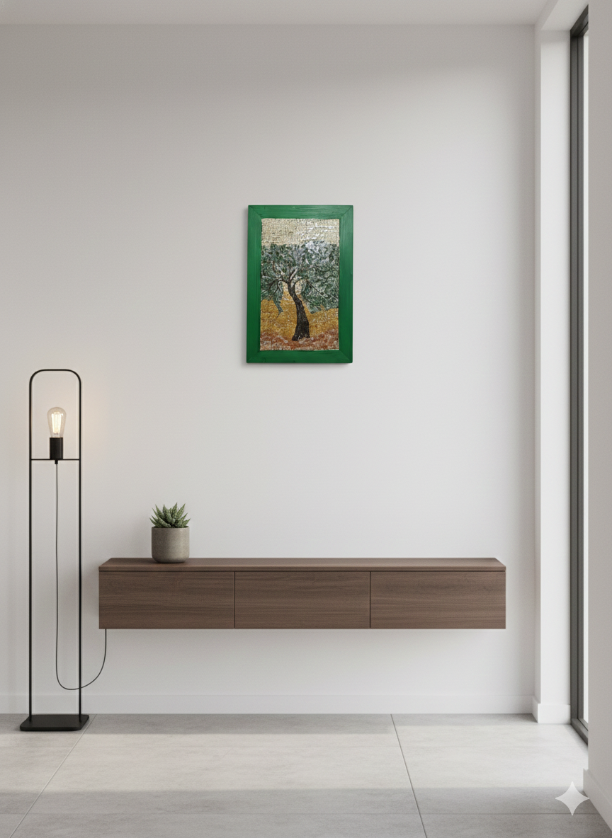 Handmade Olive Tree Mosaic - Traditional Greek Art".
