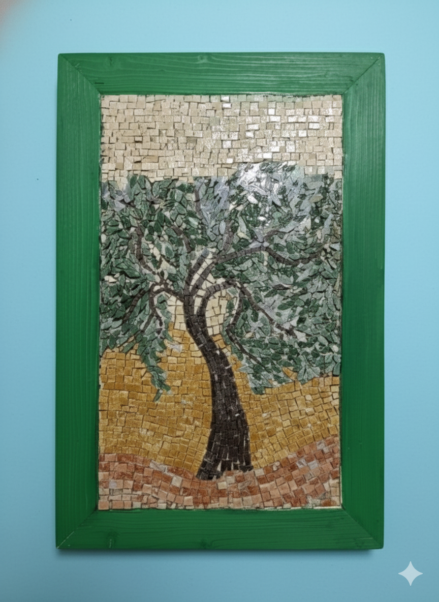 Handmade Olive Tree Mosaic - Traditional Greek Art".