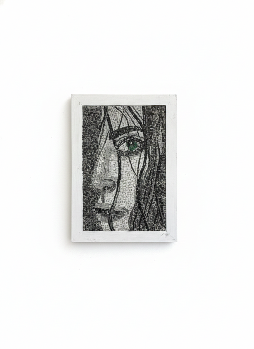 The girl with the green eye handmade mosaic art