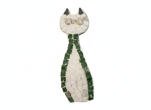 Handmade mosaic cat white grey with green dark border - Large DIY Kit
15cm Large DIY Kit
