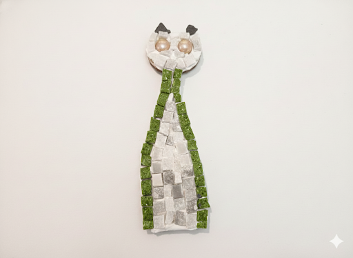 Handmade mosaic cat white grey with green border - Large DIY Kit
15cm Large DIY Kit