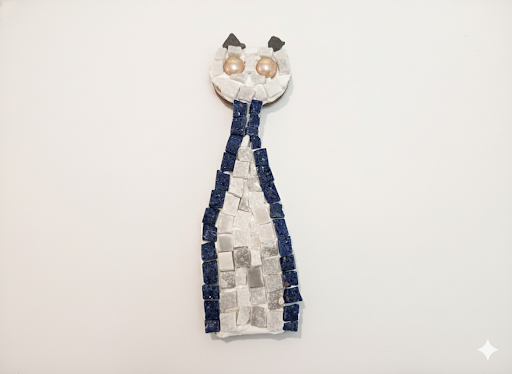 Handmade mosaic cat white grey with blue border - Large DIY Kit
15cm Large DIY Kit