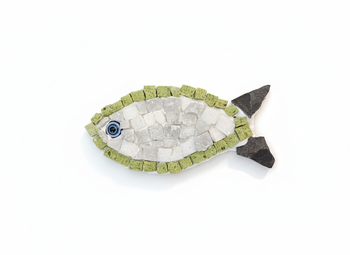 Handmade mosaic fish with green border - DIY Kit