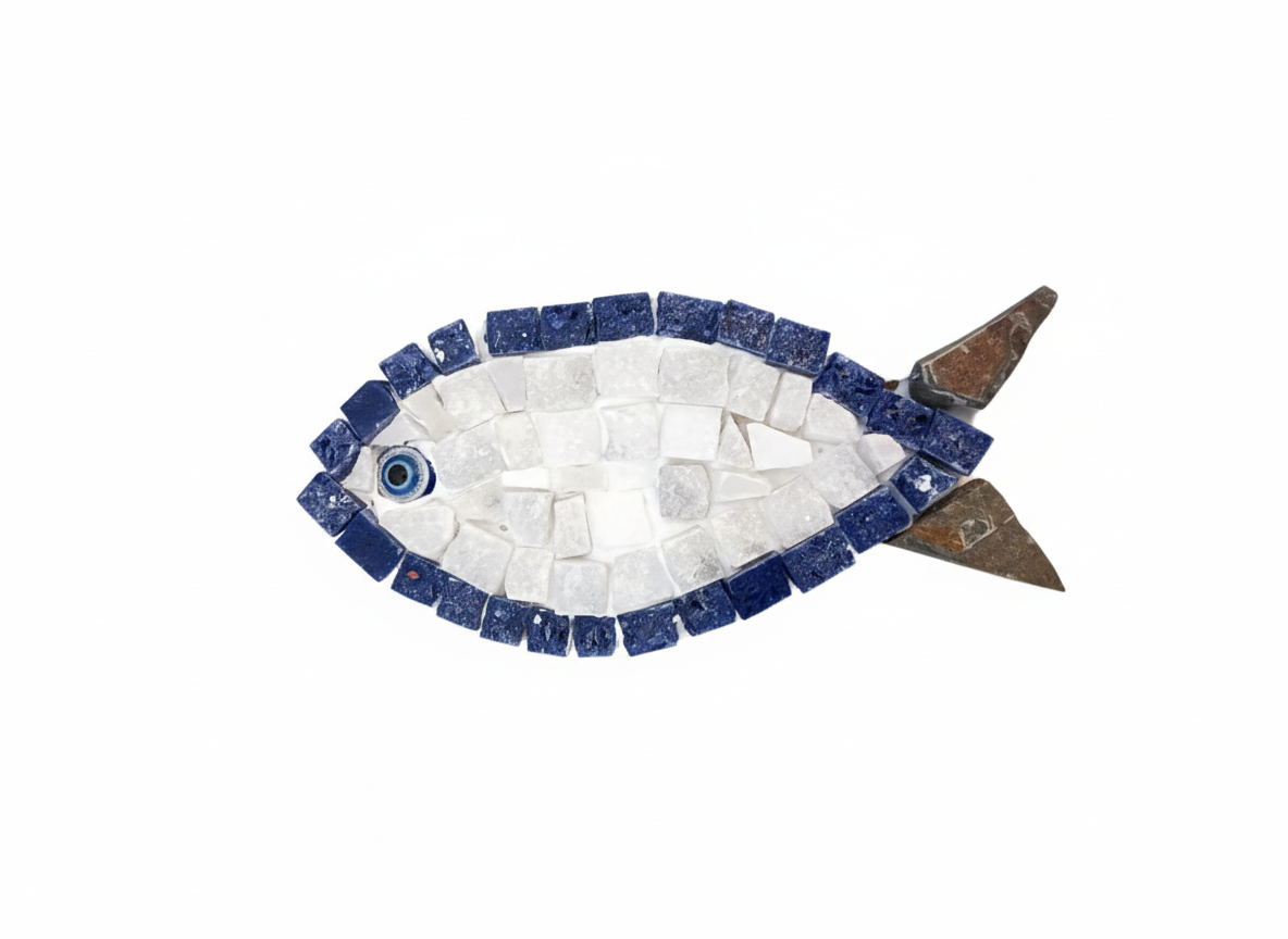 Handmade mosaic fish with blue  border - DIY Kit