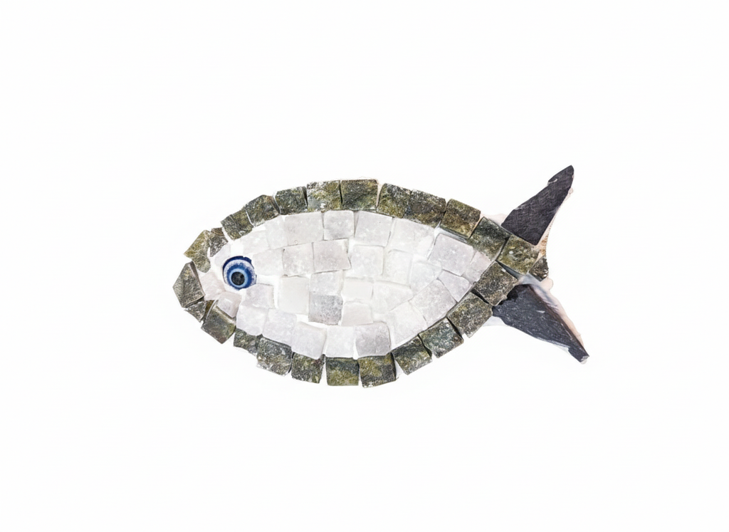 Handmade mosaic fish with dark green border - DIY Kit