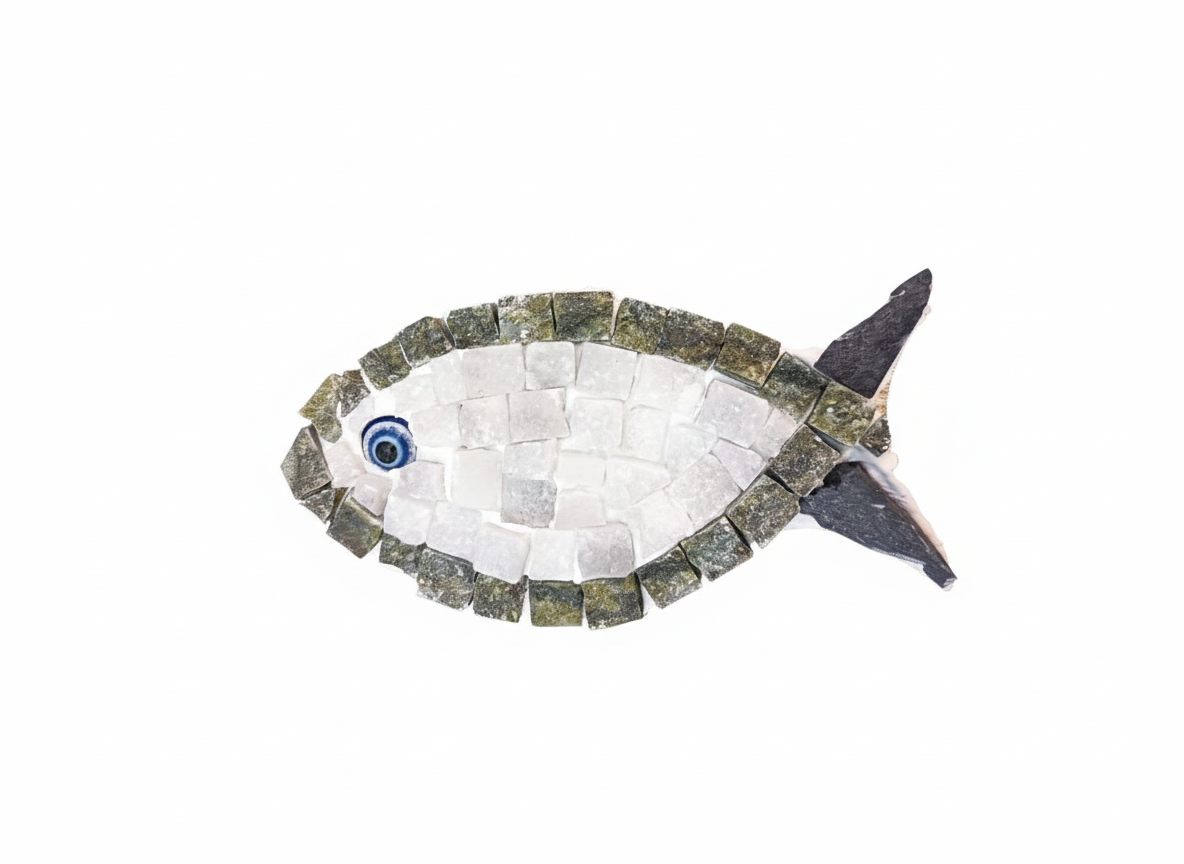Handmade mosaic fish with dark green border - DIY Kit