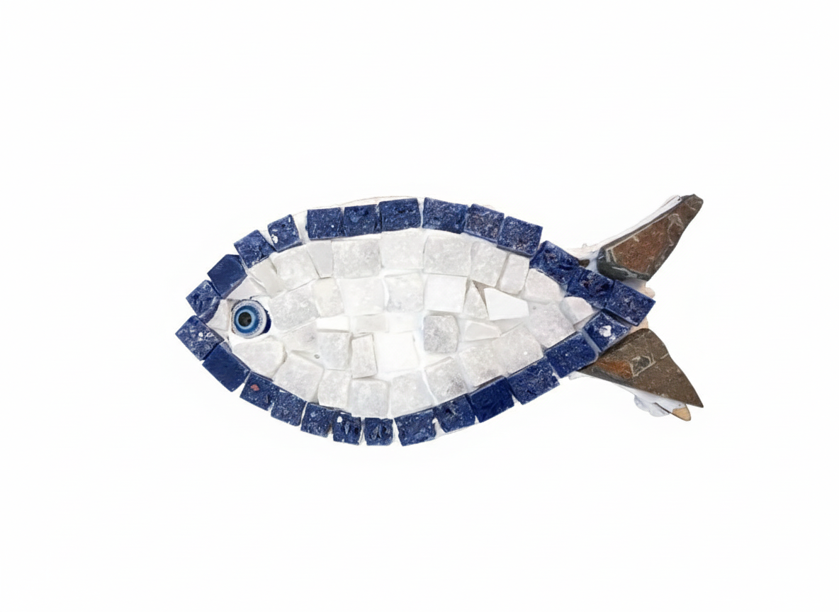 Handmade mosaic fish with blue border - DIY Kit