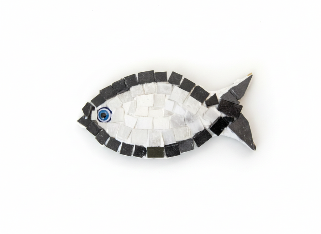 Handmade mosaic fish with black border - DIY Kit