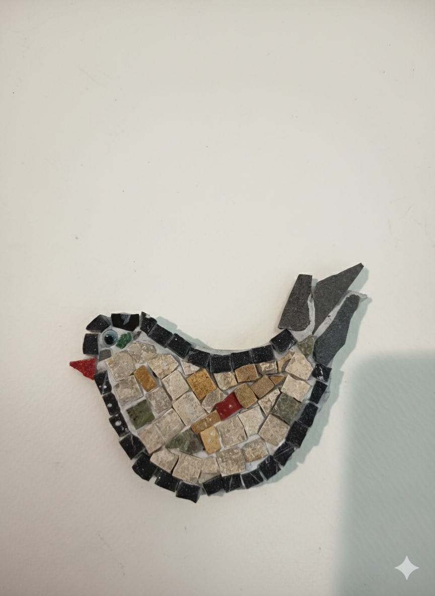 Handmade mosaic beige bird with black border - DIY Kit