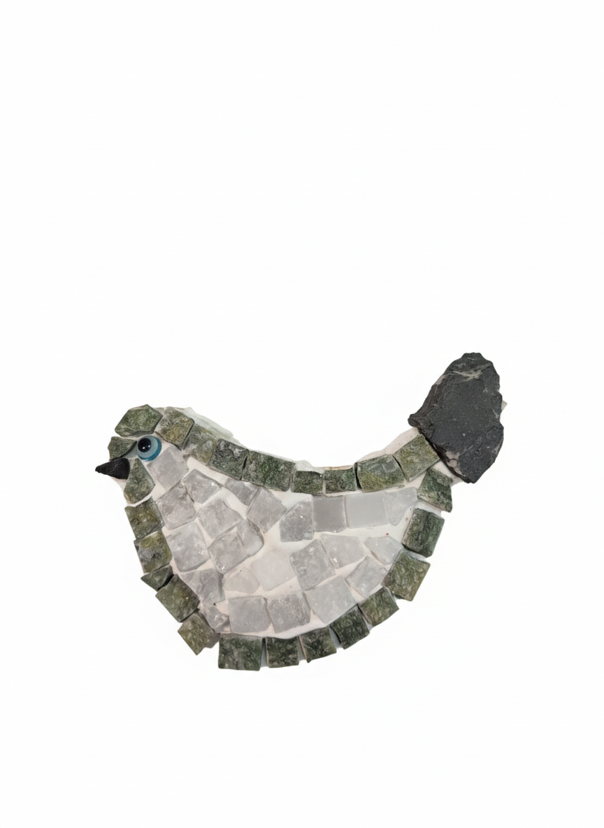 Handmade mosaic bird white with green border - DIY Kit