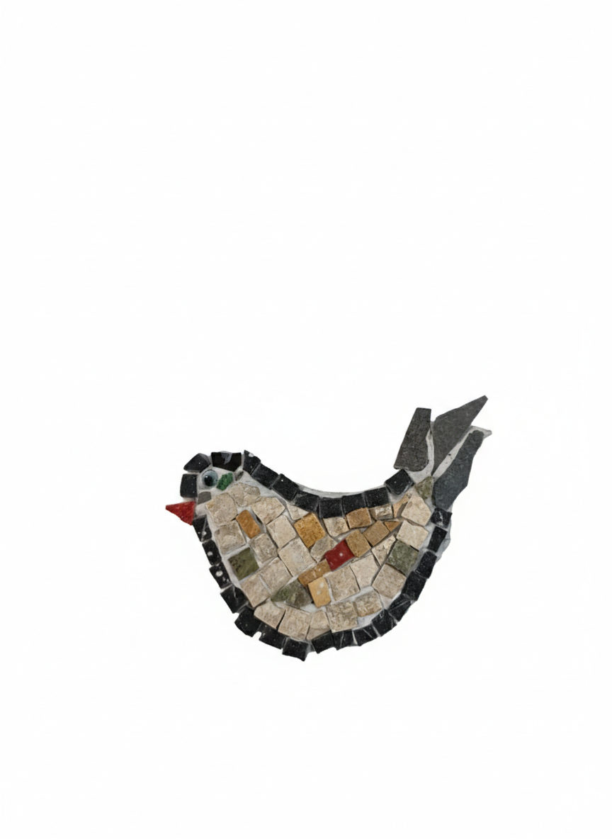 Handmade mosaic bird beige with black border - DIY Kit