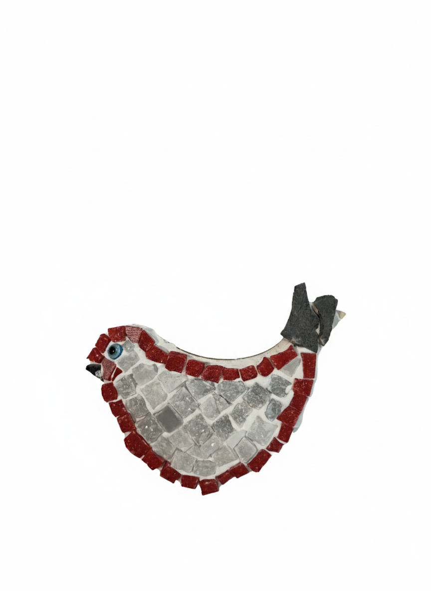 Handmade mosaic bird white with red border - DIY Kit